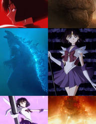 Sailor Saturn and Godzilla