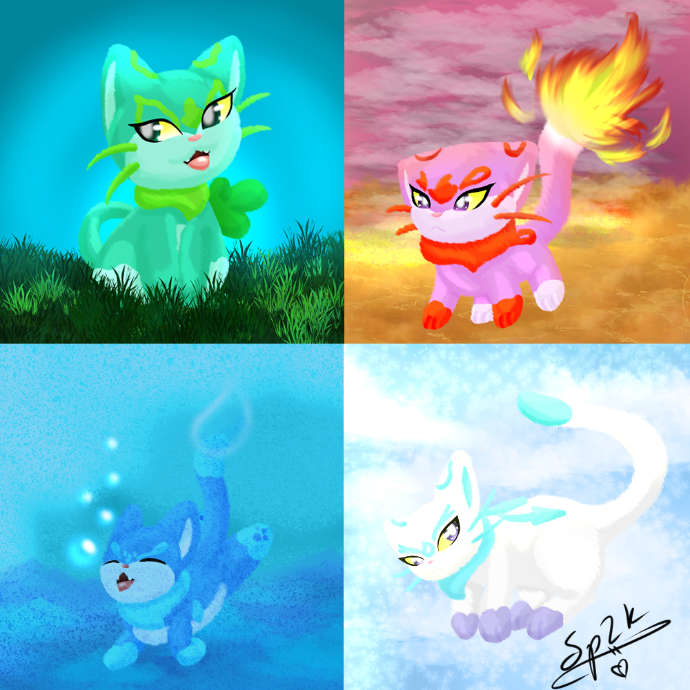 Elemental cats by SP2K on DeviantArt
