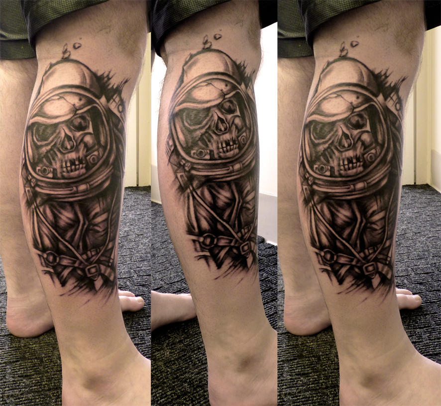 Space astronaut skull leg tattoo by MarinaAlex on DeviantArt