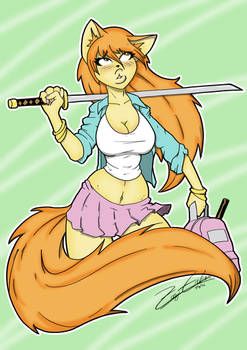 (Furry) Woman and her Sword | Redraw