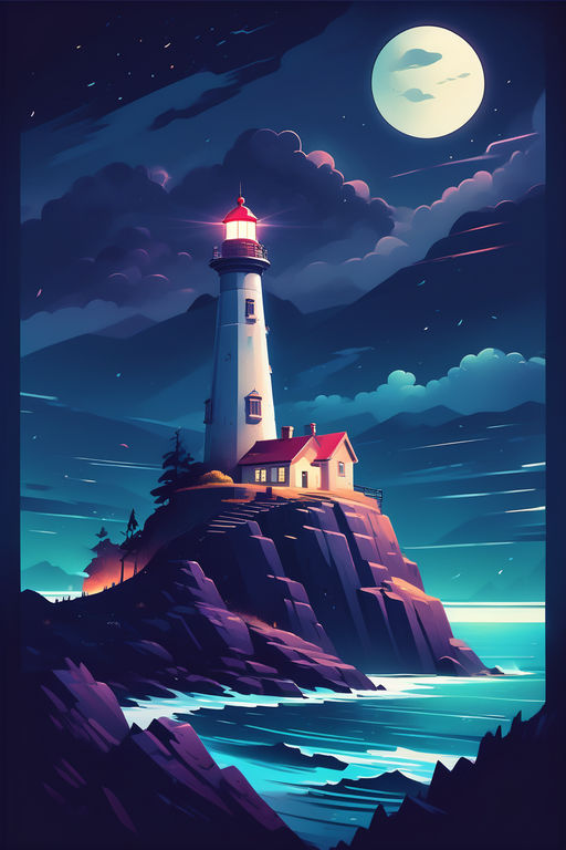 Coastal Tranquility: Moonlit Lighthouse on a Mount by Asifiqbal09 on ...