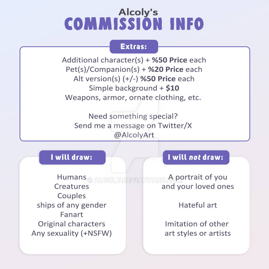Commissionos Commission Info Template - Extras, Dos and Donts by Alcoly on DeviantArt
