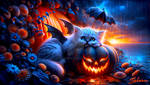 Halloween Cutie Hybrid PersBat sleeping on Pumpkin