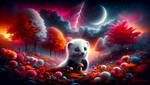 Halloween Cutie White and Black Marten in Autumn