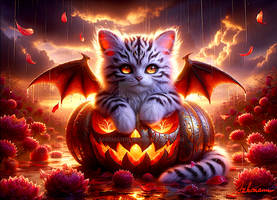 Halloween Cutie Hybrid BatKitten on Pumpkin