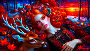 First Snow Deer and Beauty in Autumn Forest 2474