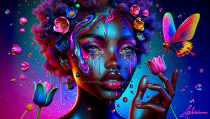 African Beauty with Tulips and Butterfly Portrait