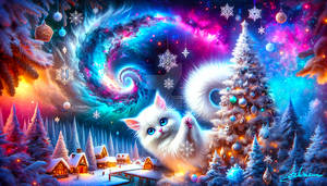 Christmas Cutie Persian Kitten under Magical Sky 3