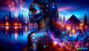 Magical Egypt Queen in Futuristic Cityscape 4011