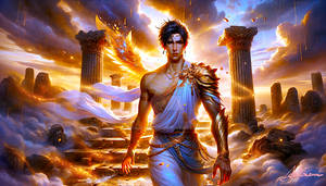 Magical Emperor walking proudly in Fantasy Ruins