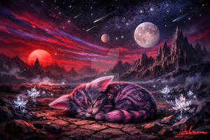 Stars Cutie CatNec asleep in a distant Galaxy