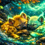 Fantasy Cuties Hyenas Twins sleeping next to River