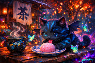 Tea Break with Dragkitten licking Daifuku Tea Shop