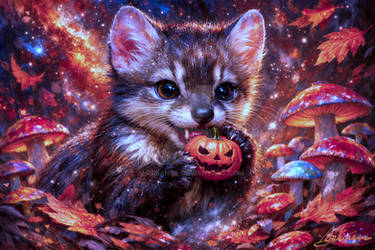 Halloween Cutie - Happy Marten chewing Tiny Pumpkin 9040