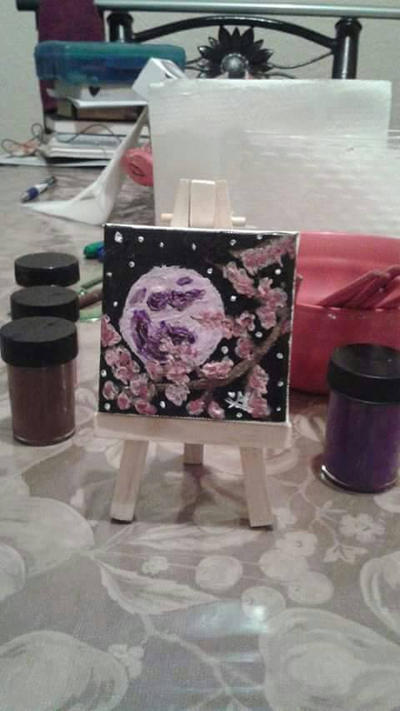 chibi painting- full moon cherry blossoms 