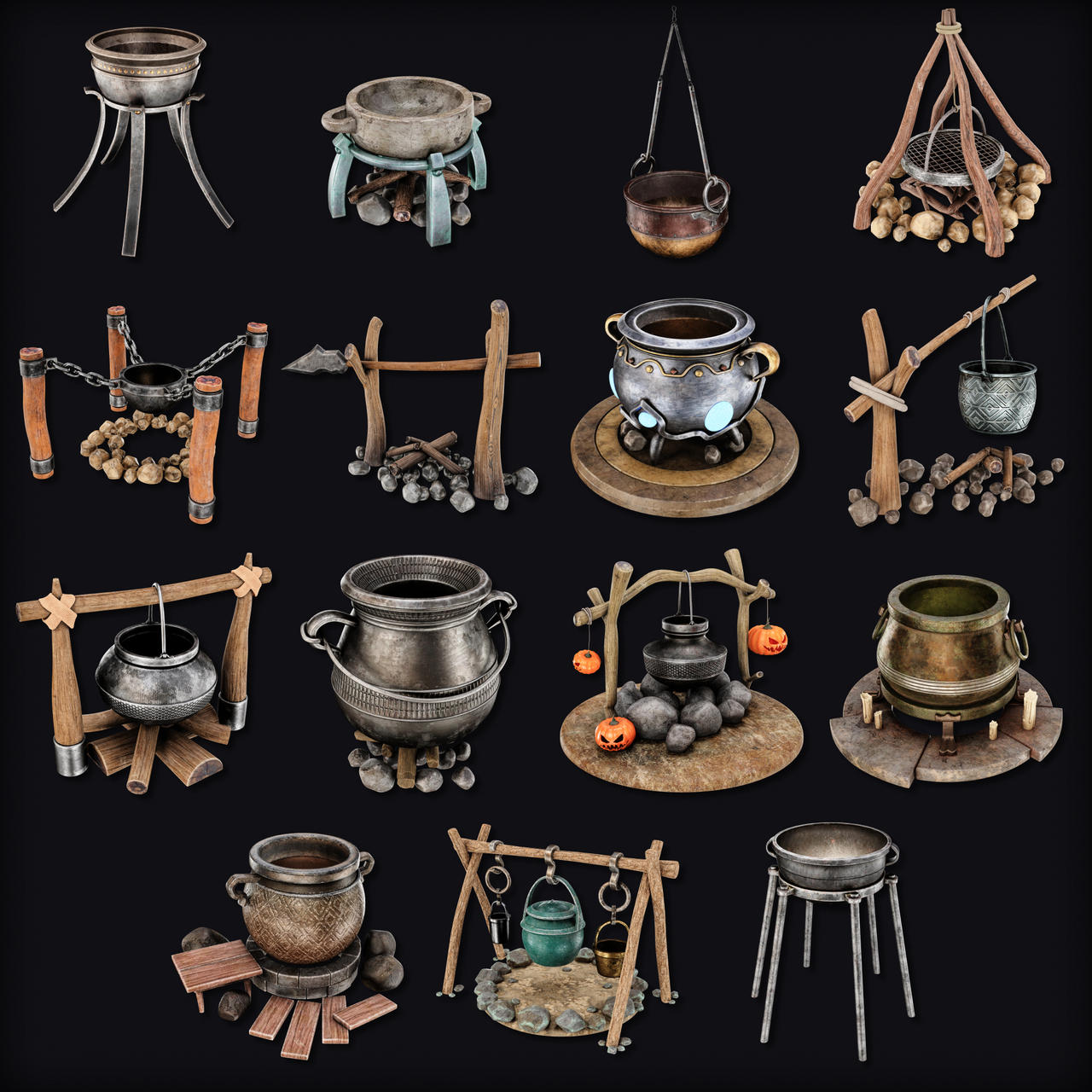 15 Medieval Cooking Pot Game-Ready Pack