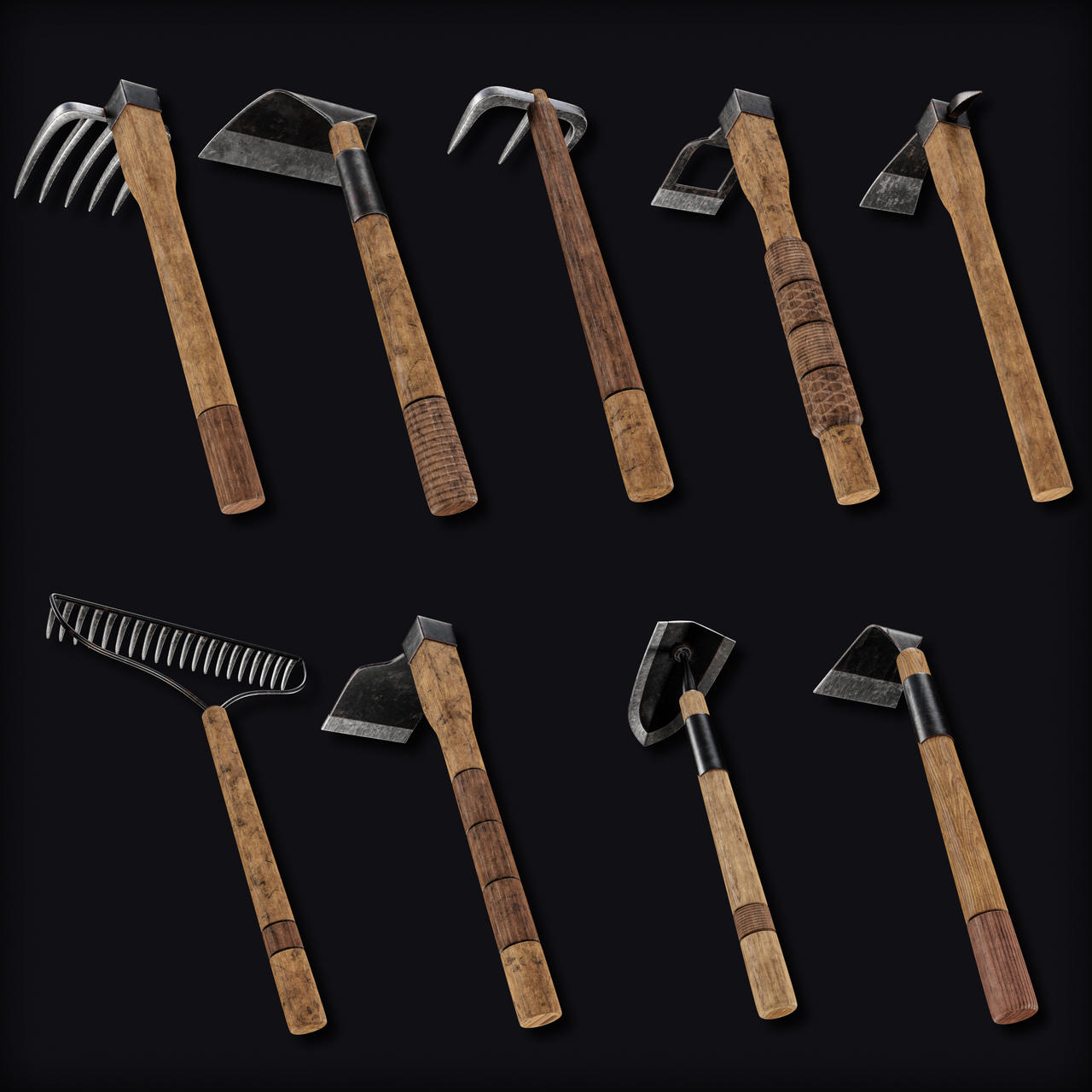 9 Farm Tools Game Ready-VOL01
