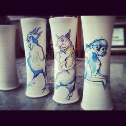 chicken, pig and monkey vases