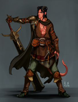 Commission: Ascher, Tiefling Fullblade Warrior