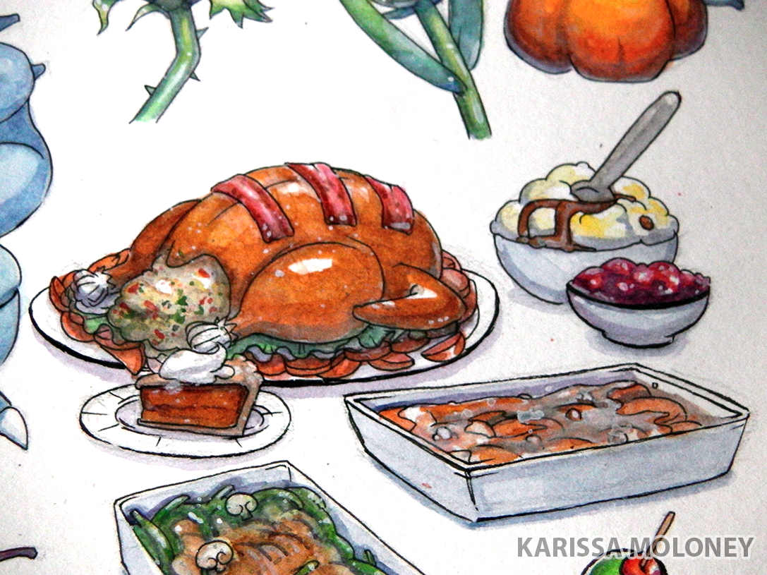 Turkey Dinner a la watercolor