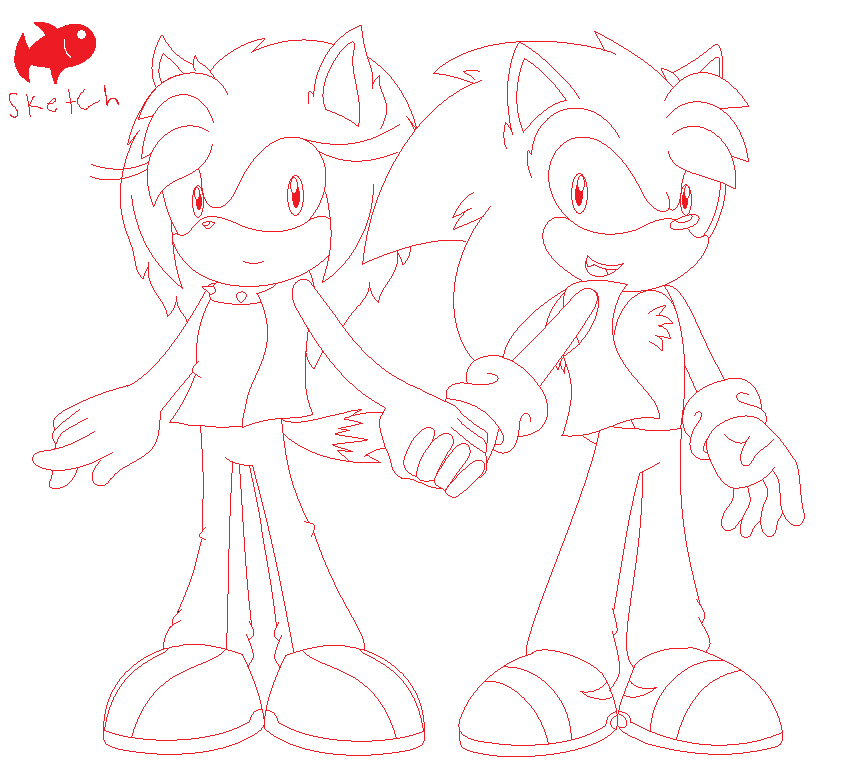 :Commission: Sketch Ashley and Angel Holding Hands