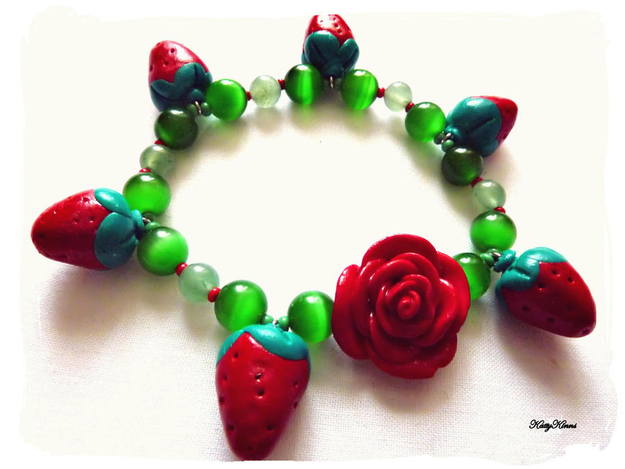 Red Strawberry Rose Bracelet