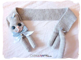 Grey Kitty Cat Scarf with Blue Bows