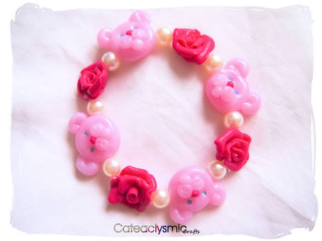 Pink Rose Teddy Bear Bracelet