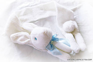 Snow White Bunny Scarf with Ice Blue Bow