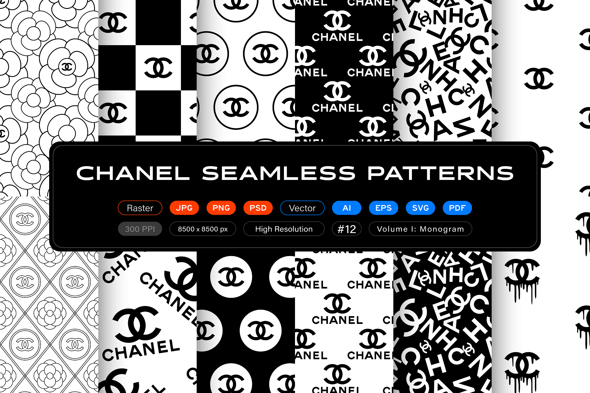 Chanel Pattern Black SVG, Coco Chanel Pattern PNG