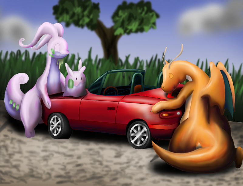 Dragon type hugging a car