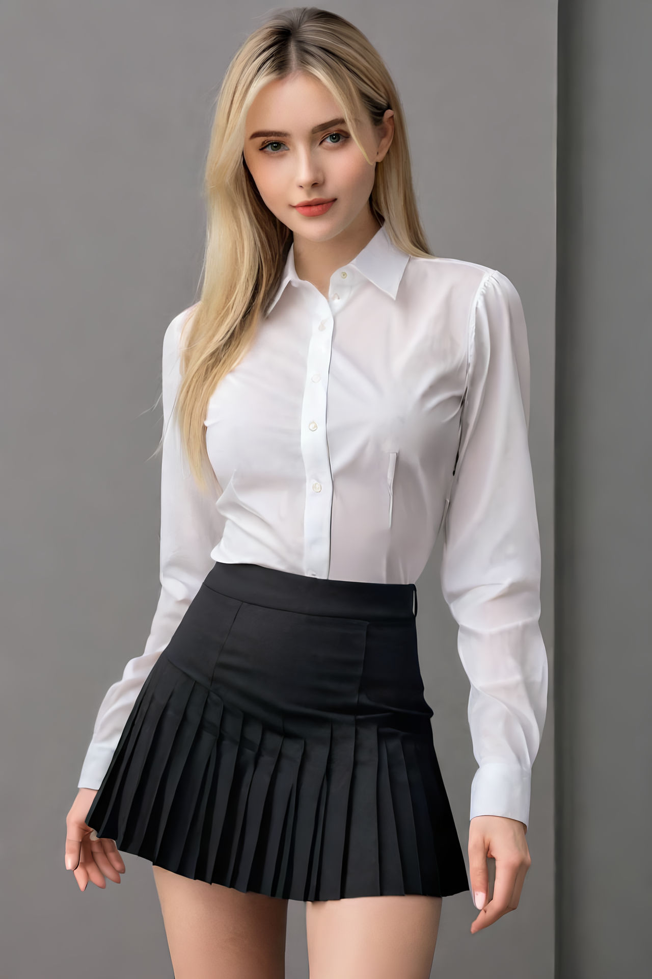 Blonde in white shirt and pleated skirt by daveresta on DeviantArt