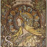 Mucha Pyrograph (Woodburning) - Coloured In