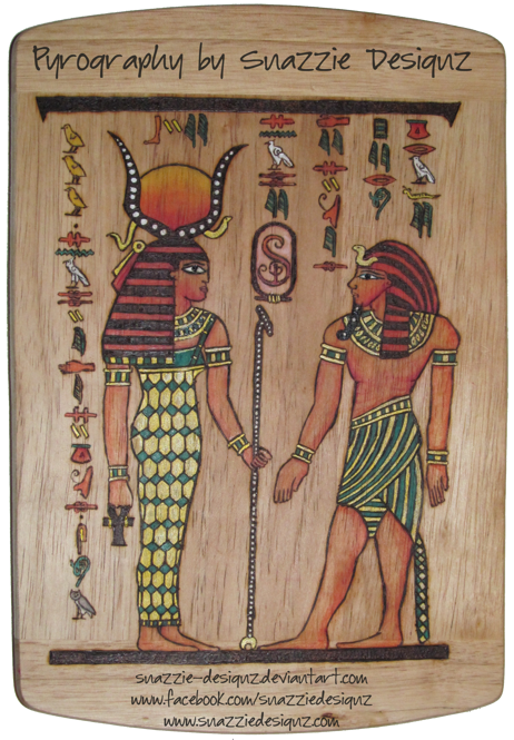 Egyptian  Pyrograph (Woodburning) Side 1 -  Colour