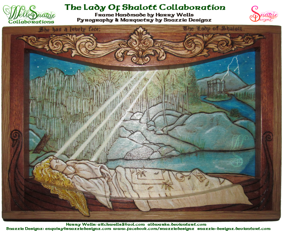 The Lady of Shalott Woodburning Collaboration by snazzie-designz The Lady of Shalott Woodburning Collaboration by snazzie-designz
