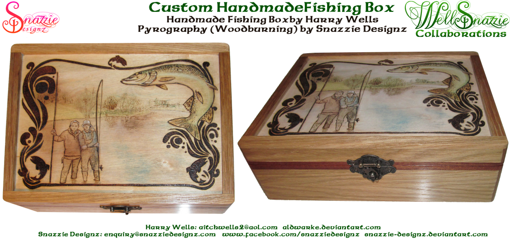 Hand Made Fishing BoxWith Pyrograph Lid by snazzie-designz Hand Made Fishing BoxWith Pyrograph Lid by snazzie-designz