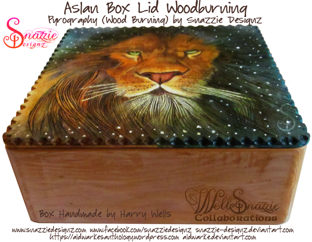 Aslan Wooden Box Lid Woodburning Pyrograph 02