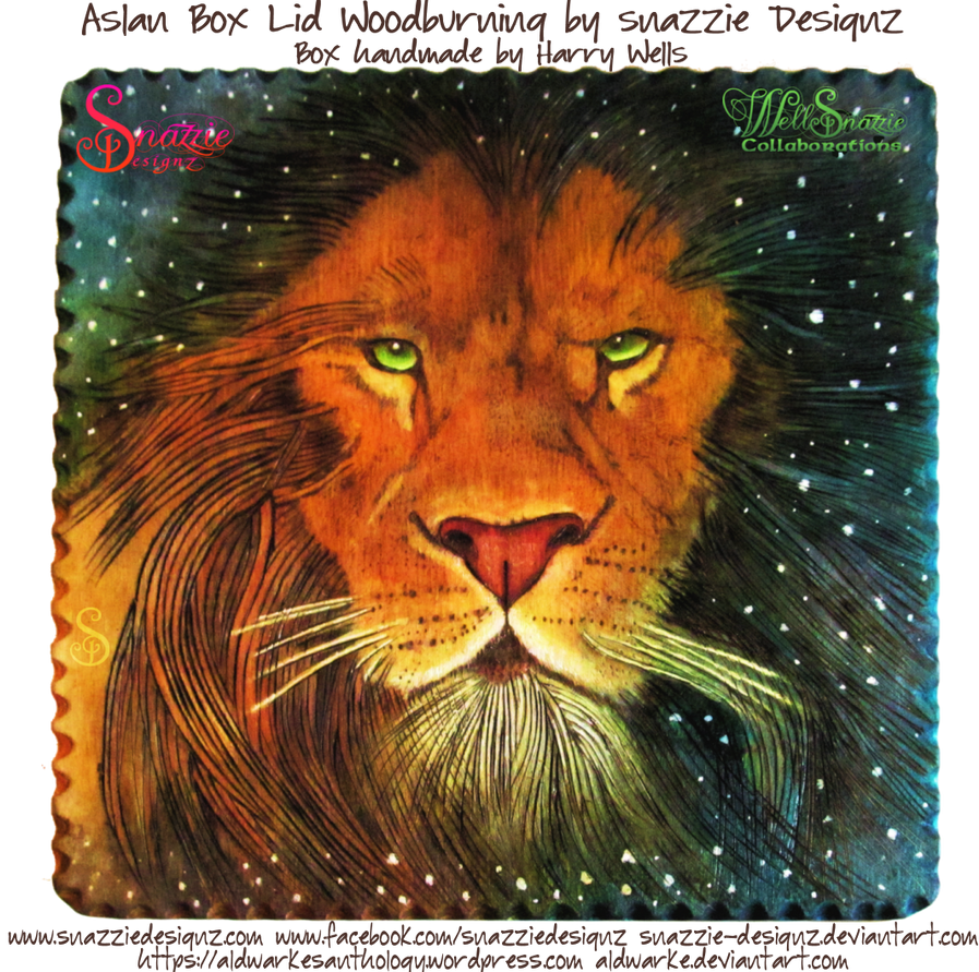 Aslan Wooden Box Lid Woodburning Pyrograph by snazzie-designz Aslan Wooden Box Lid Woodburning Pyrograph by snazzie-designz
