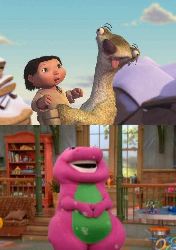 Barney Laughing at Sid's Funny Face by DarwinFan2000 on DeviantArt