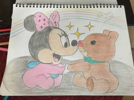 My free drawing of baby mini and her teddy bear.