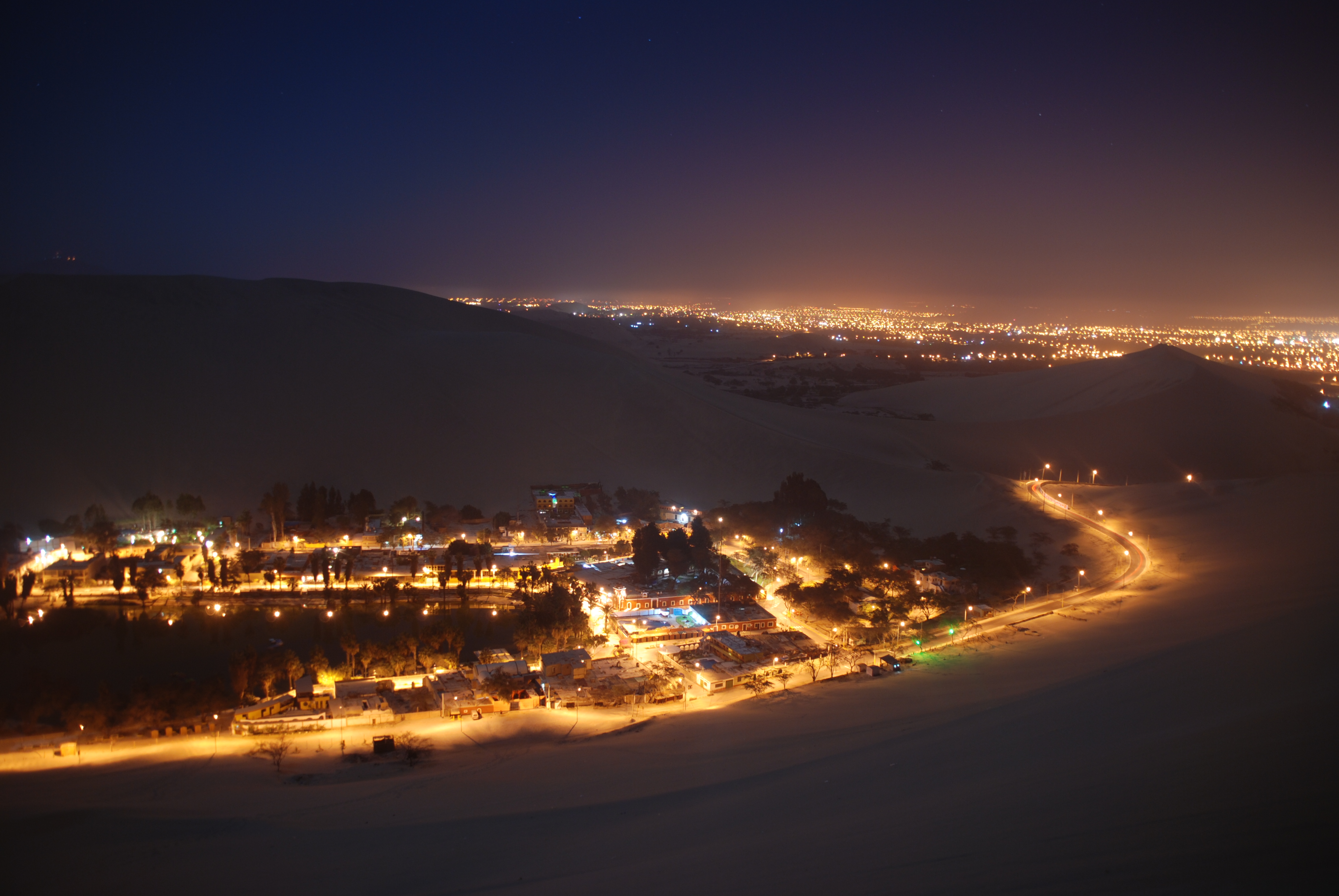 Huacachina Oasis in night