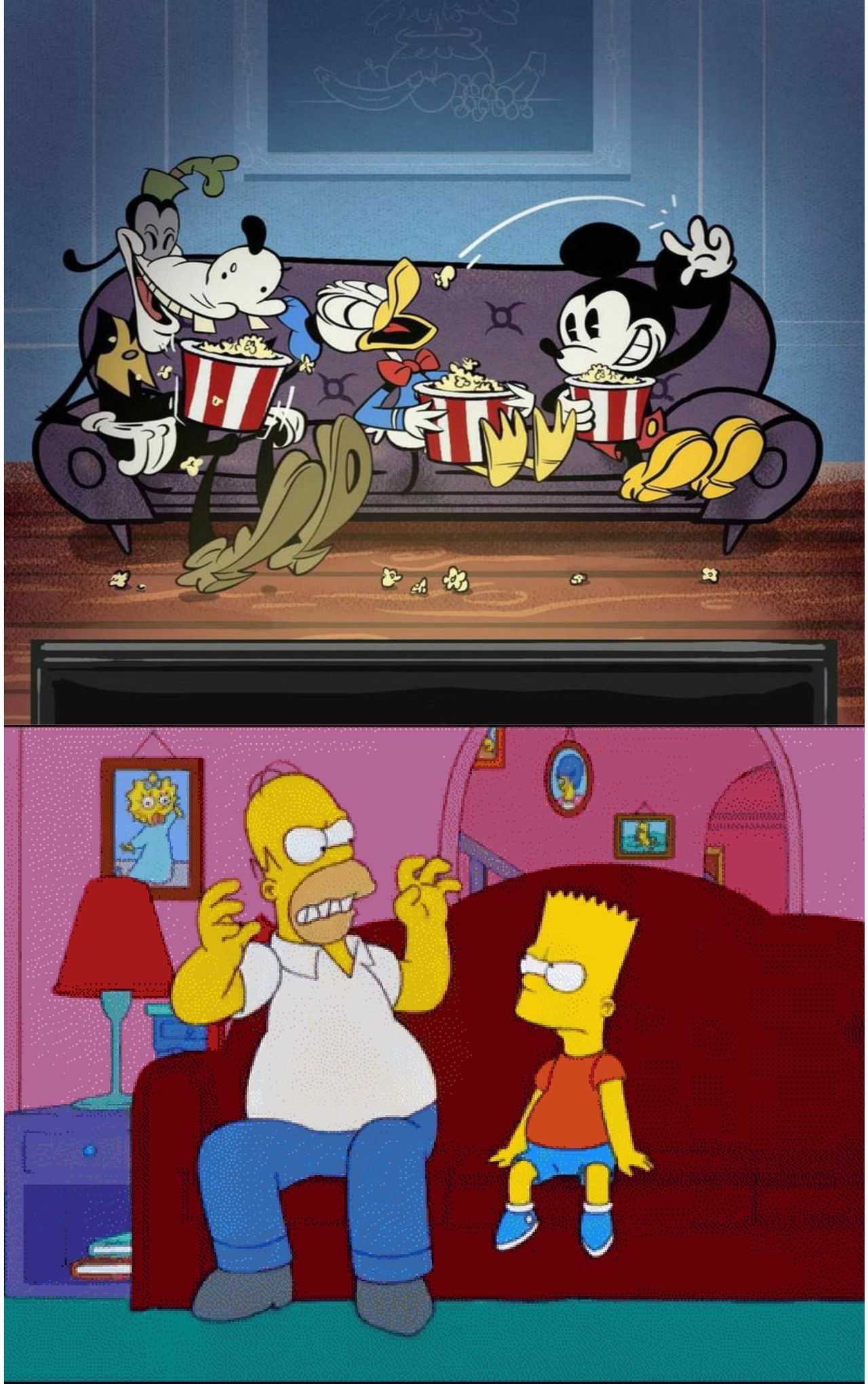 Mickey Donald And Goofy Watching The Simpsons By Benhughes14 On Deviantart
