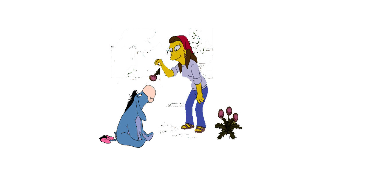 Ruth Powers feeds a single thistle to Eeyore by BenHughes14 on DeviantArt