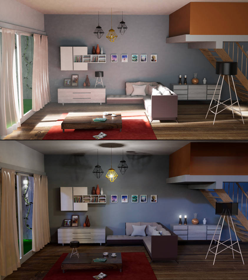 House Interior - Day and Night by SatishKalbande on DeviantArt