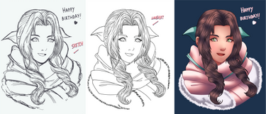 Gift Art: Winter Aerith! | Step by Step!