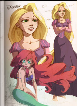 Rapunzel + Ariel Colour Sketch