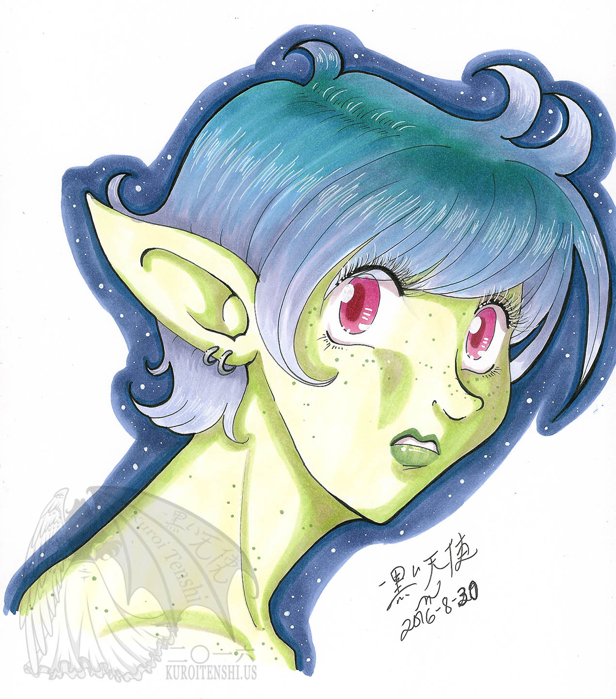 OOAK Traditional Marker Drawing Green Lady