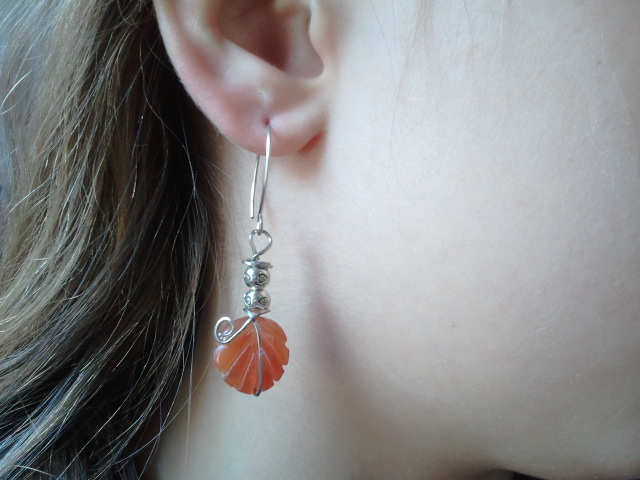 carved carnelian leaf earrings