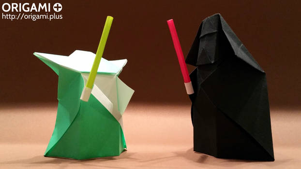Origami Yoda and Darth Vader lightsaber duel