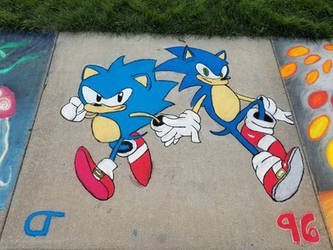 Classic and Modern Sonic (Chalk Drawing)